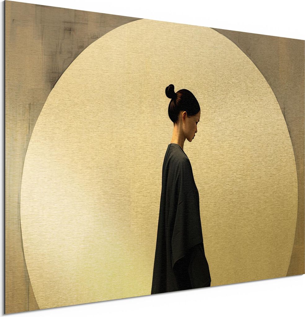 DEQORI Alu-Dibond Bild Gold 60x40 cm 'Vollkommene Balance' Wandbild Metall dünn Design