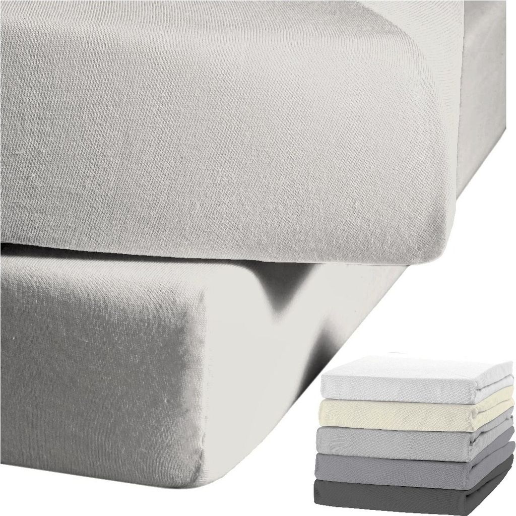JACK by Kaeppel Biber Spannbettlaken Rundgummi Baumwolle Spannbetttuch 90x190-100x200 / 140-160x200 / 180-200x200 cm, Farbe:Silber, Größe:100x200...
