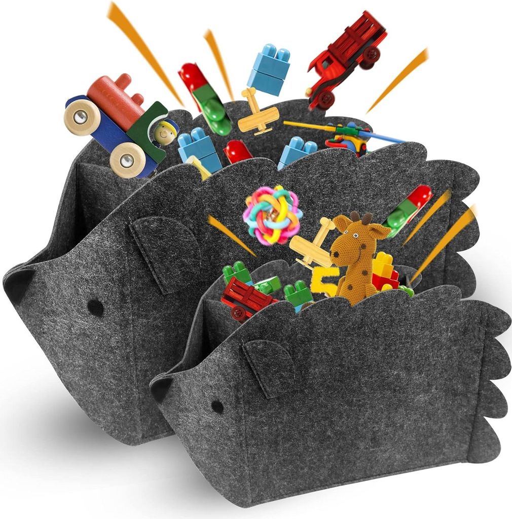 2 Stück Aufbewahrungsboxen für Kinder, filzene faltbare Spielzeugkiste, Organizerkorb in Igel-Form, 30 Liter Aufbewahrungsboxen für das Kinderzi...