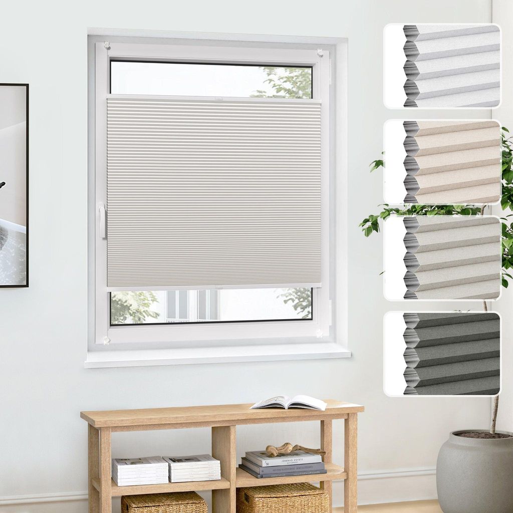 Wabenplissee Thermo Beige 120x140cm Verdunkelnd Ohne Bohren Produktbild 