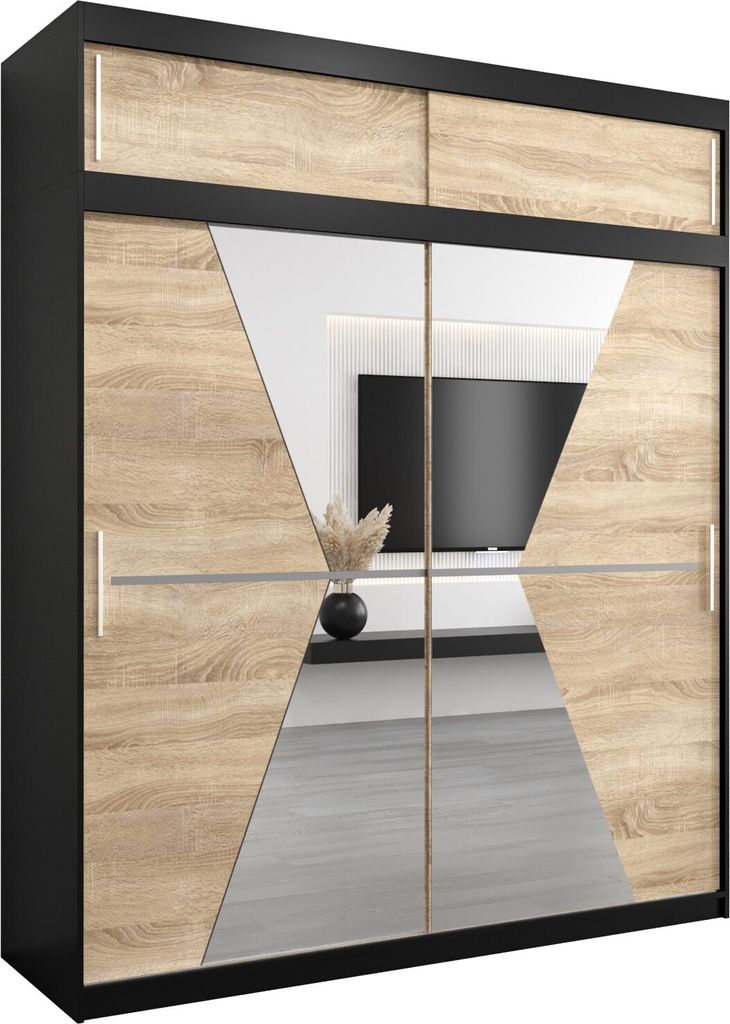 Kleiderschrank, Schiebetürenschrank Schlafzimmer, Schrank mit Spiegel MAROKO 200 mit Aufsatz, Höhe 240 cm
