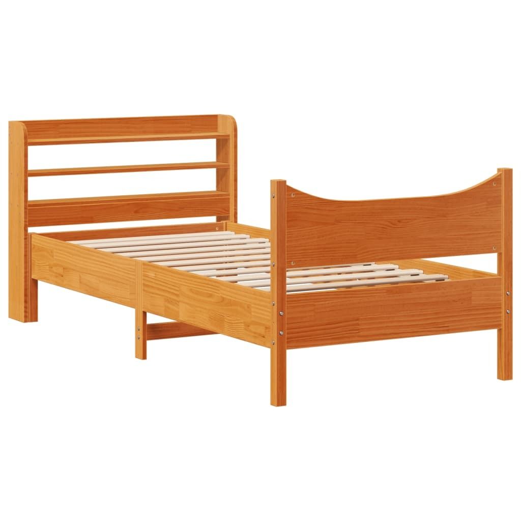 vidaXL Massivholzbett mit Kopfteil Wachsbraun 75x190 cm Kiefer