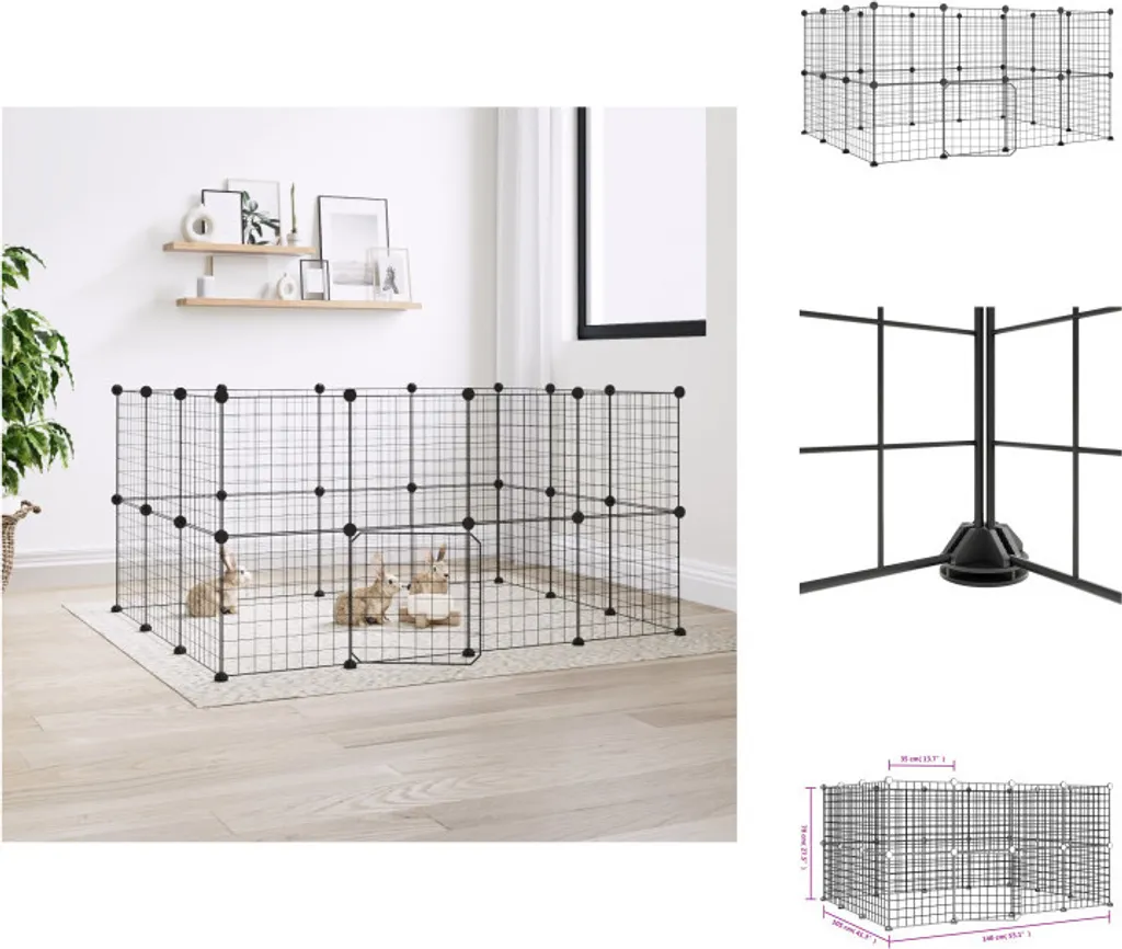 Gabbia Modulare vidaXL Acciaio Nero 35x35 - Recinto 28 Pezzi DIY