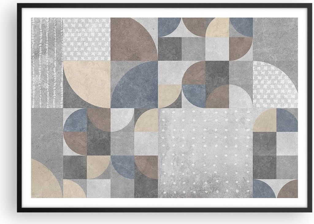 Gerahmtes Poster - Schwarzer Rahmen - Geometrie Kunst Stein - 100x70 cm - Wand Bild - Wanddeko - Wandbilder - Kunstposter - Wandposter - Bilderrahm...