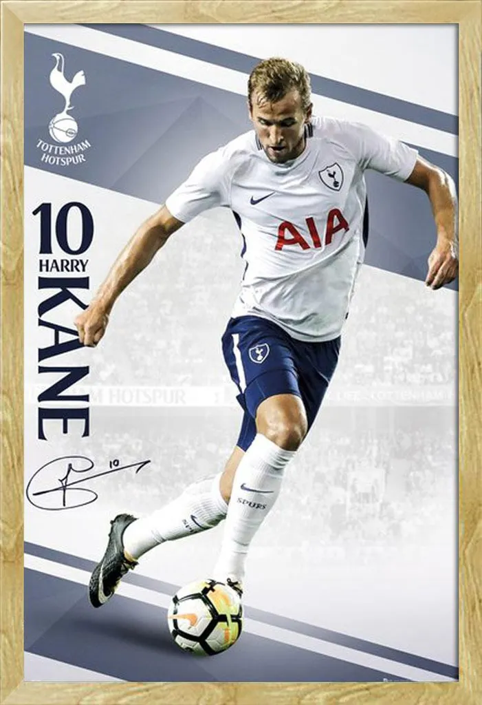 Poster Kane Tottenham 17/18 sous Cadre Amovible MDF Hêtre et Acrylique