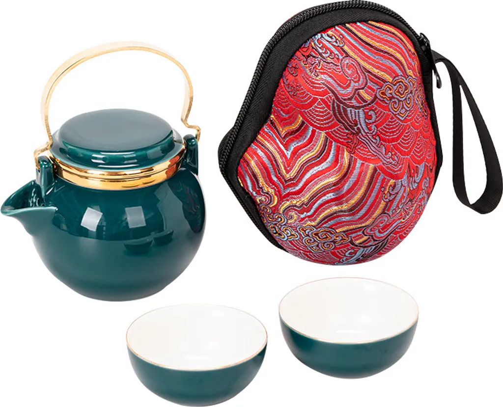 Set Teiera Turchese da Viaggio 200ml | Ceramica Anti-Urti con Colino