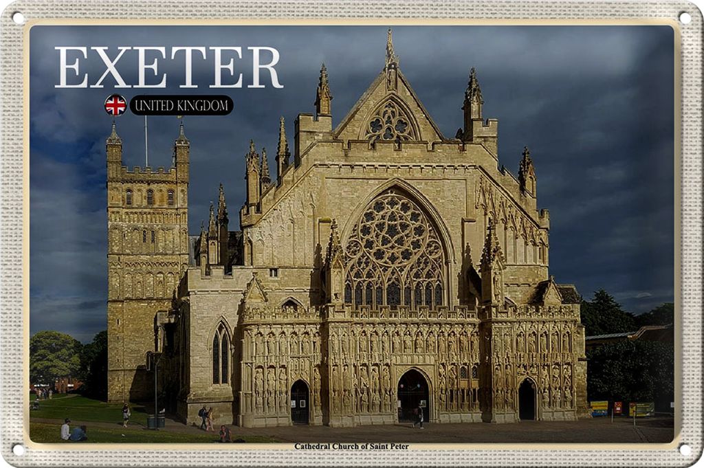 Blechschild Städte Exeter Cathedral Church Saint Peter 18x12cm