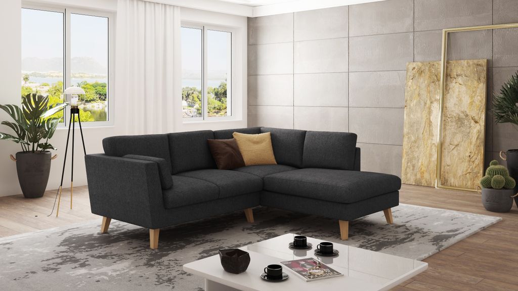 S-STYLE MÖBEL - Ecksofa mit Holzfüßen im skandinavischen Produktbild 