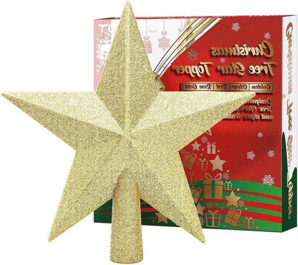 Étoile de Noël scintillante pour cime de sapin - Cimier doré de 20 cm