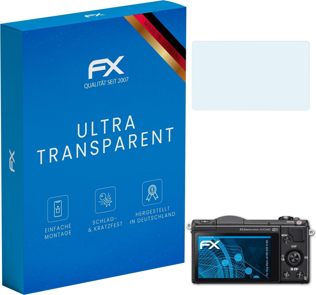 atFoliX FX-Clear 3x Schutzfolie kompatibel mit Sony Alpha a5100 (ILCE-5100) Displayschutzfolie