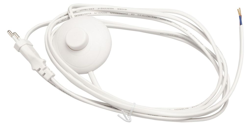 Netzkabel 3 m Eurostecker + FußSchalter S60 300 WS C7 in weß offenes Ende