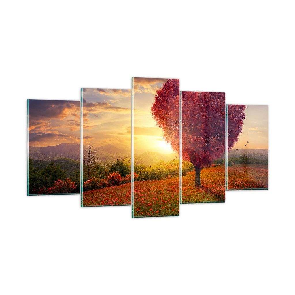 Bilder auf glas - Baum Wiese Blume - 160x85cm - Glasbilder - Wandbilder - Kunstdruck - zum Aufhängen bereit - Wanddekoration aus Glas - Glas Bilde...
