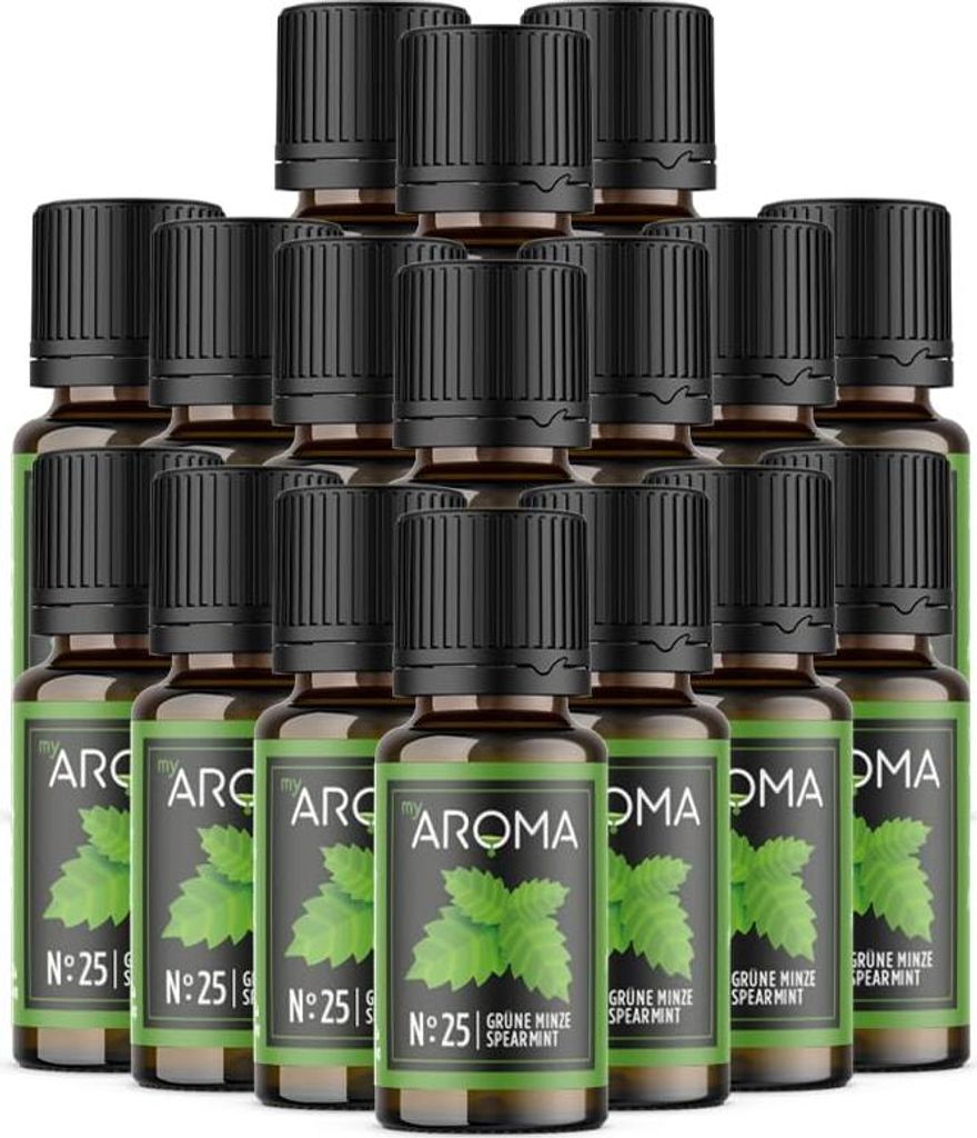 myAROMA flavour drops – Grüne Minze 17x10ml, vegan und zuckerfrei, natürliches Lebensmittelaroma ohne künstliche Farbstoffe