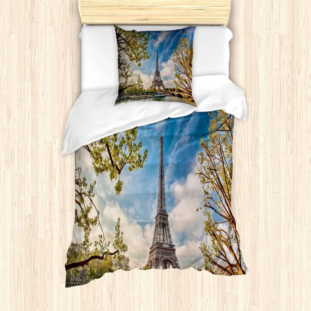 Parure Letto Singolo Paris Torre Eiffel Blu Marrone ABAKUHAUS