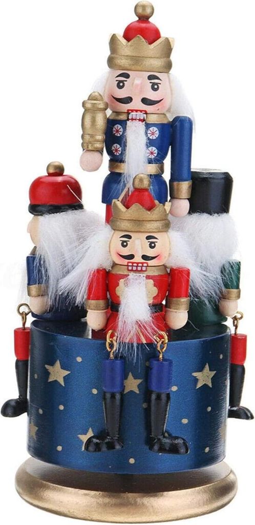 Nussknacker-Soldat aus Holz, 4 Soldaten, Spieluhr, 21 cm, mechanisches Spielzeug für Weihnachtsdekoration, Geburtstagsgeschenk für Kinder (blau)