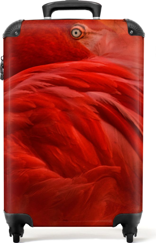 NoBoringSuitcases.com Koffer Handgepäck Trolley Rollkoffer Kleine Reisekoffer mit 4 Rollen - Tropisch - Vogel - Rot - Tiere - Cabin Size < 55x40...