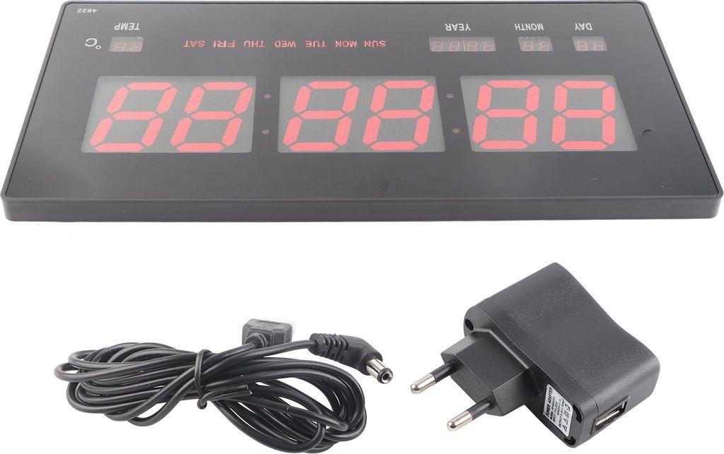 Digitale Wanduhr mit LED-Beleuchtung, Kalender und Nachtbeleuchtung, geeignet für Zuhause, Schlafzimmer oder Büro, EU-Stecker 110–220 V