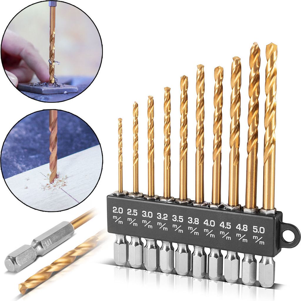 STAHLWERK Universal Spiralbohrer Set 2-5 mm mit Sechskant-Schaft 10-teilig