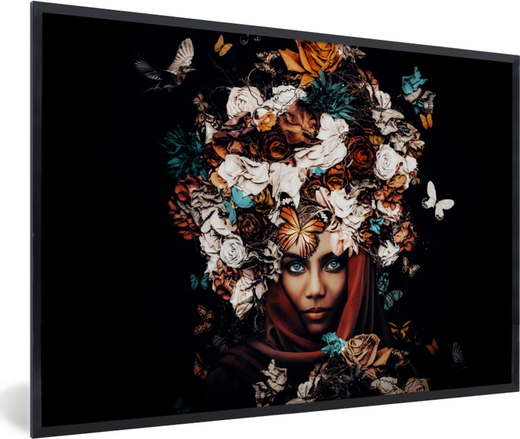 MuchoWow® Gerahmtes Poster Blumen - Schmetterling - Frauen Produktbild 