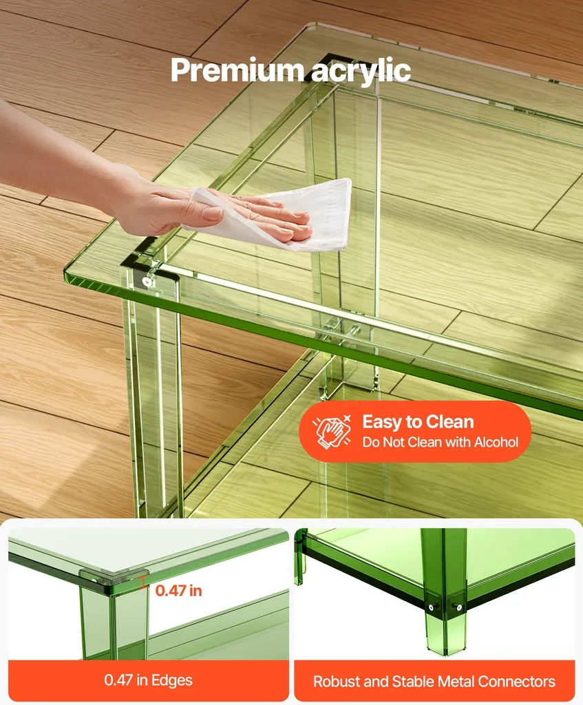 Table basse de salon moderne verte acrylique pour petit espace 80 cm