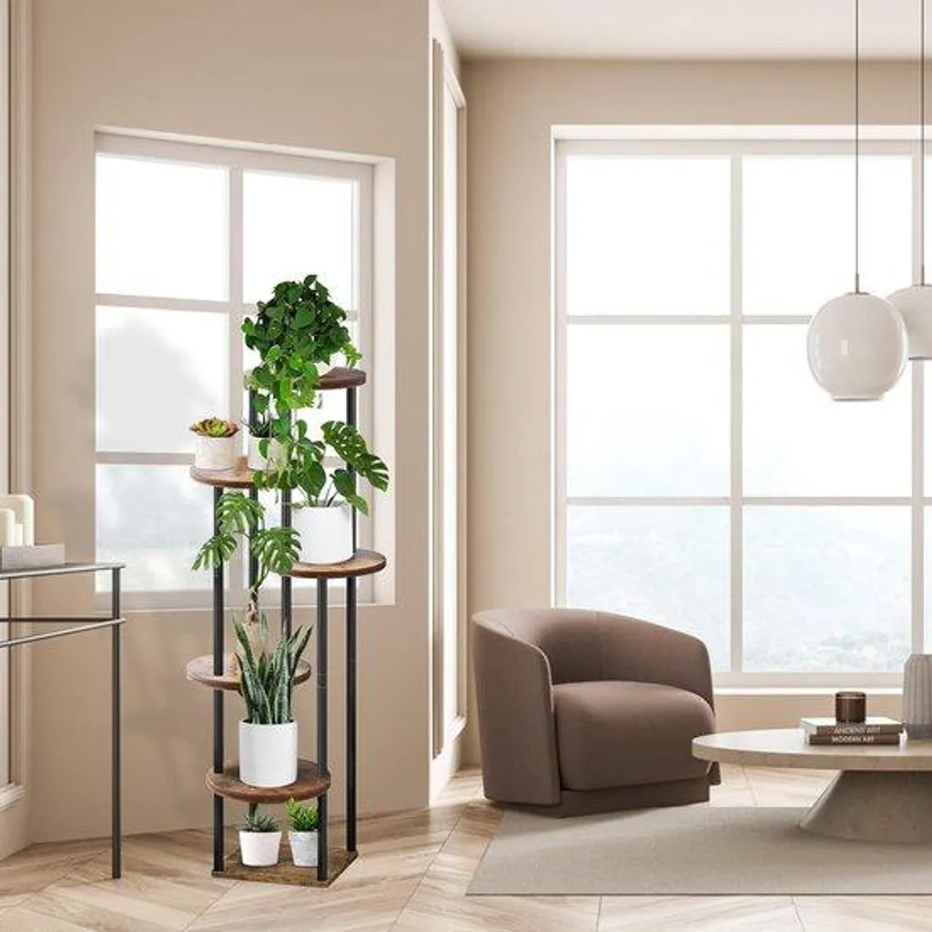 Support plantes intérieur pour salon - Étagère fleurs bois métal 133cm