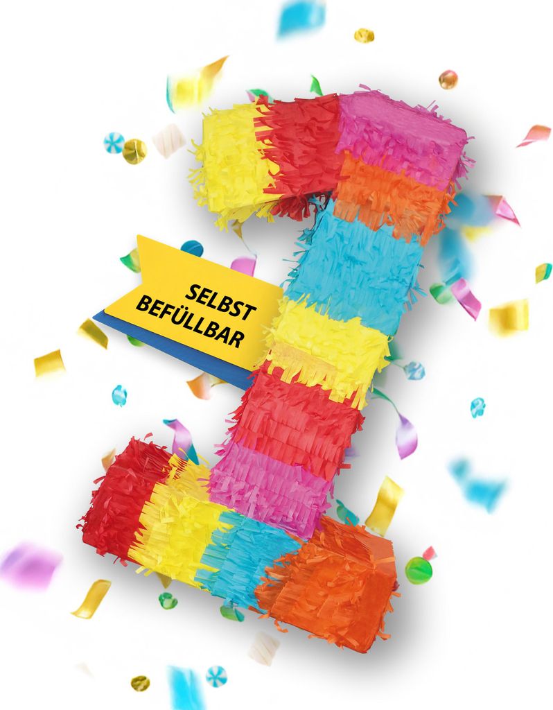 Pinata Zahl 1 Kinder zum ersten Kinder-Geburtstag Schlag-Pinata 50 x 35 x 8cm Outdoor Spiel Geburtstagsdeko