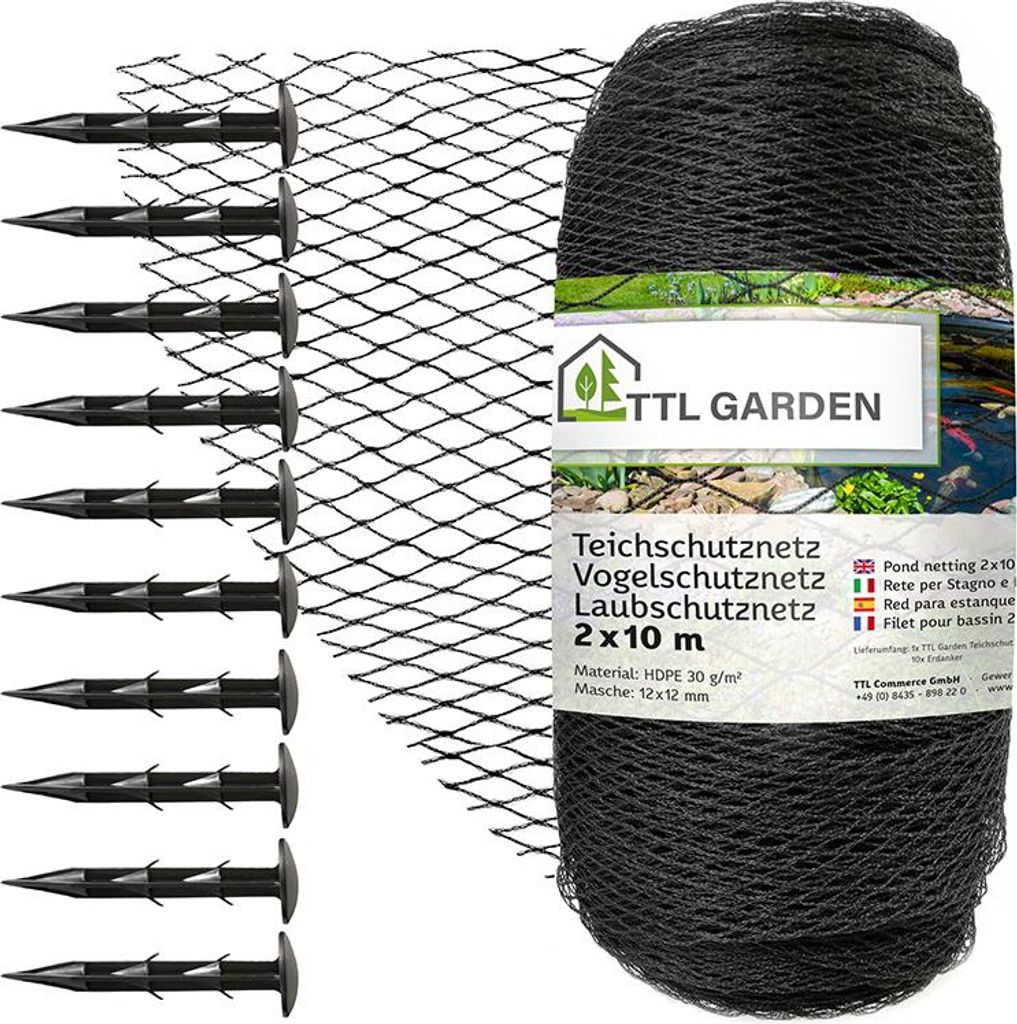 TTL GARDEN Teichnetz 2x10m schwarz 30g/m² Vogelschutznetz Produktbild 