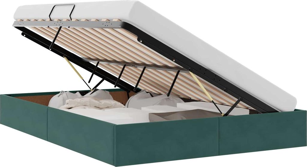 vidaXL Ottoman Bettgestell mit Speicher Dunkelgrün 140 x 190 cm Samt
