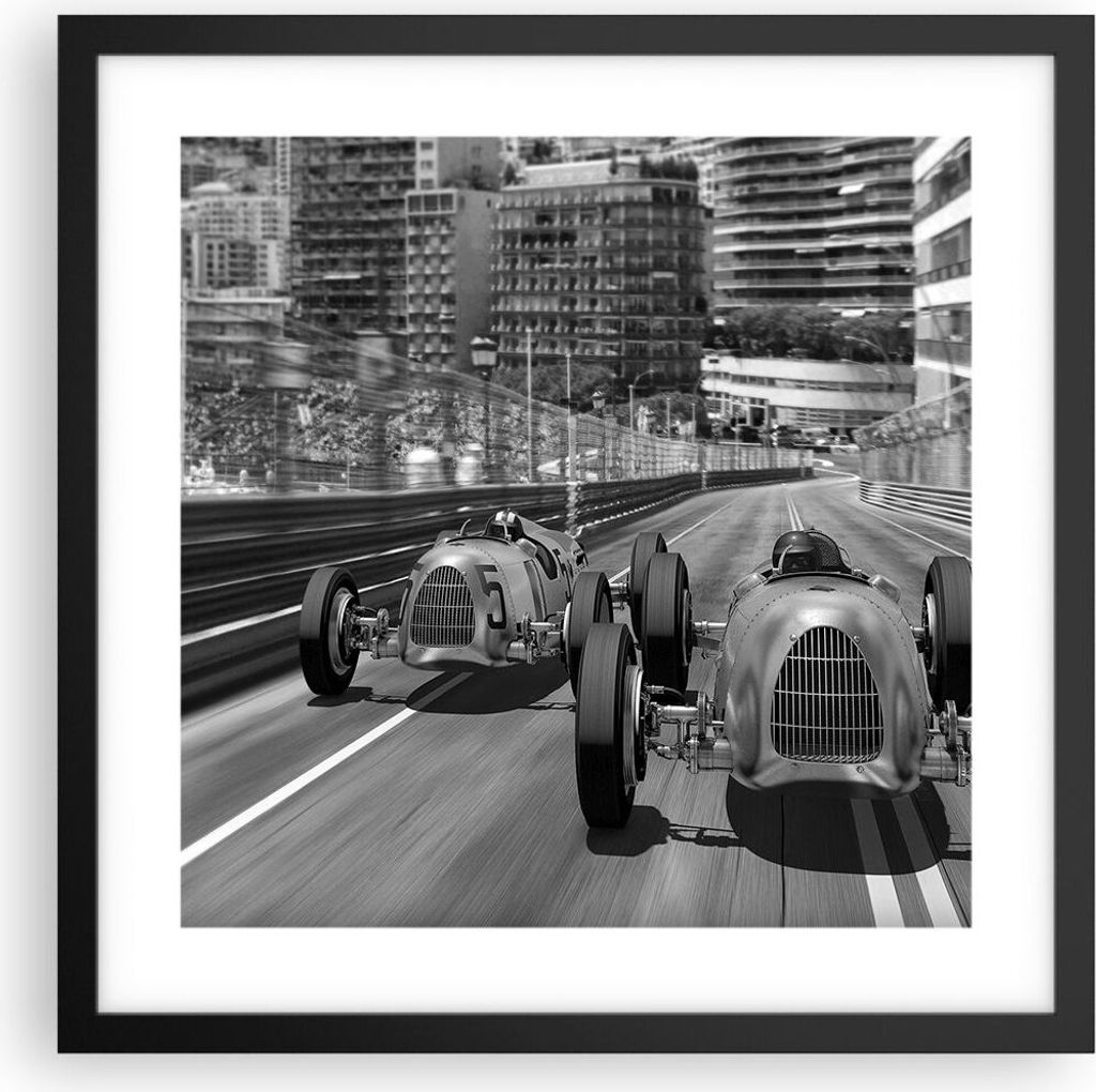 Gerahmtes Poster - Schwarzer Rahmen - Formel 1 Retro - 40x40 cm - Wand Bild - Wanddeko - Wandbilder - Kunstposter - Wandposter - Bilderrahmen - Bil...