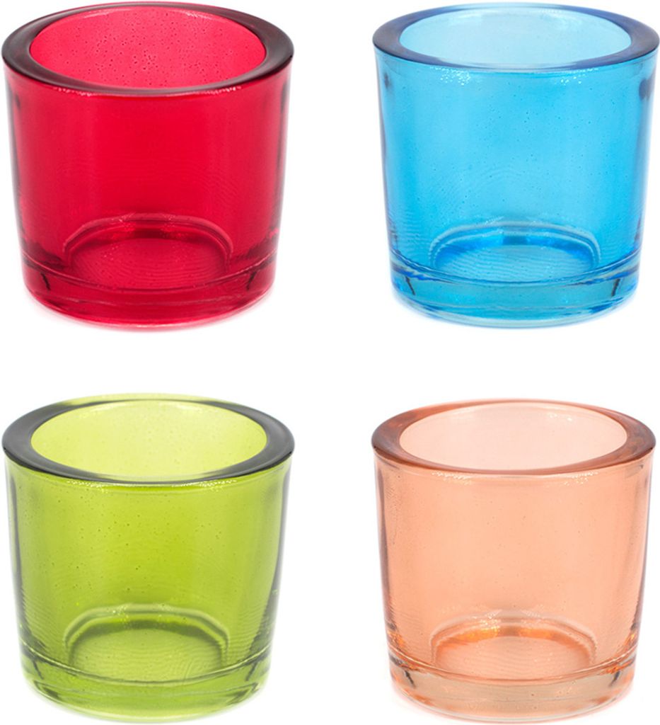 Kerzenhalter Glas 6,5x6cm bunt Mix 4er Set