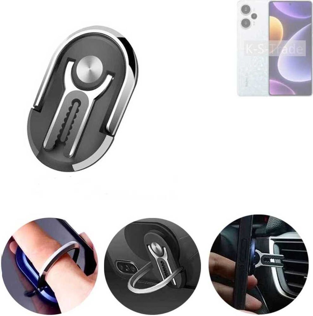 K-S-Trade 3in1 Smartphone-Ring Handy-Ring kompatibel mit Xiaomi Redmi Note 12 Turbo Fingerhalterung Handyring Tischständer Lüftungsgitter-Halterung