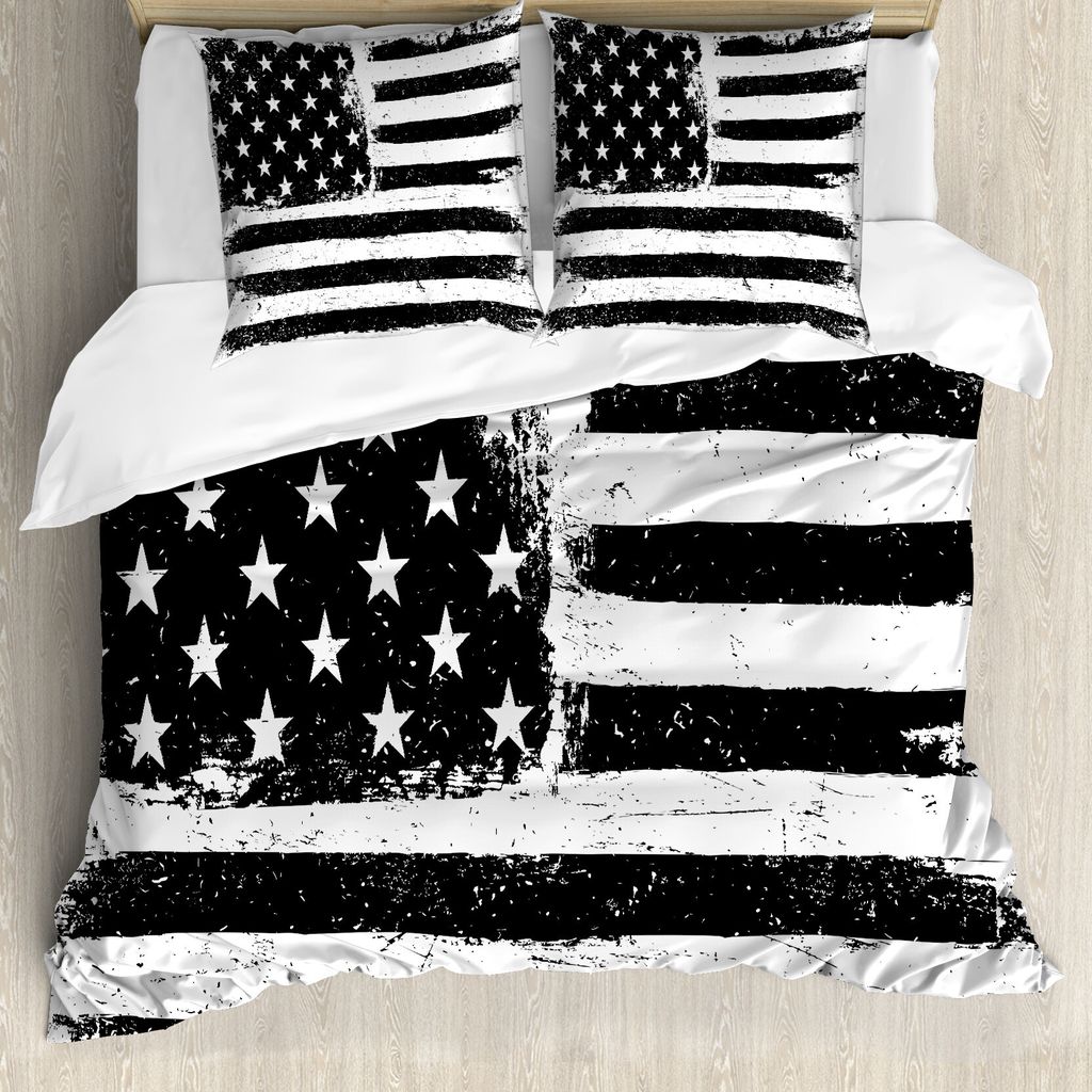 ABAKUHAUS Vereinigte Staaten Bettbezug, Schwarzweiss-Flagge, Milbensicher Allergiker geeignet mit Kissenbezügen, 155 cm x 220 cm - 80 x 80 cm, Sch...