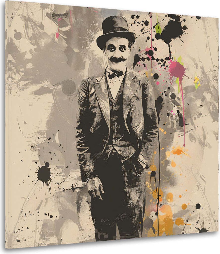 Abstrakt Chaplin Vintage Stil Wandbild Kunstdruck XL Wanddeko: 40x40x2cm