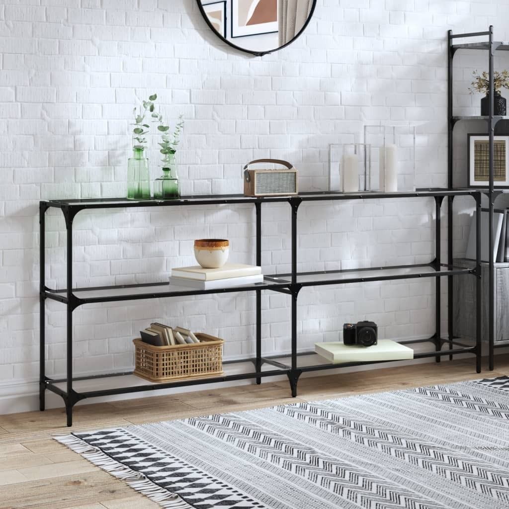 (Robust Möbel)Konsolentisch - elegantes Design - Sofatisch mit Glasplatte Transparent 194,5x30x81cm Stahl NEU381821 - Konsolentische