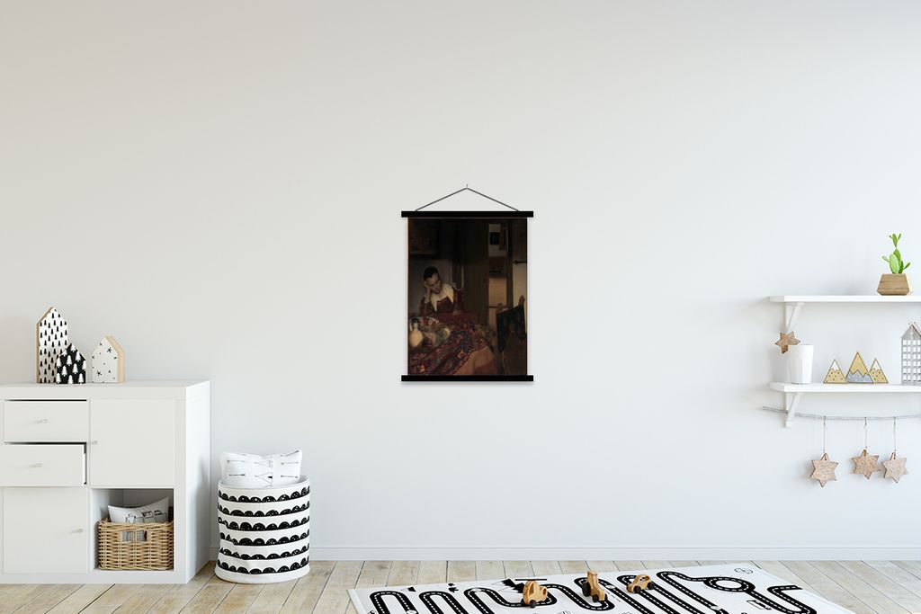 MuchoWow Textilposter Schlafendes Mädchen - Johannes Vermeer 60x80 cm mit schwarzem Rahmen - Plakathalter