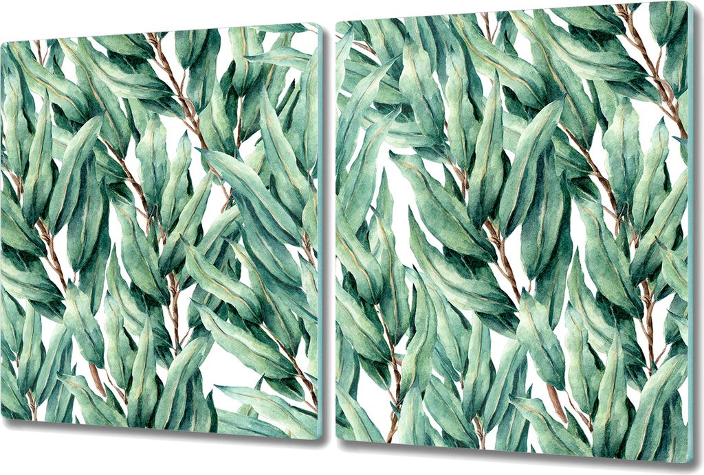 Glas-Herdabdeckplatte Glaskeramikkochfeld-Abdeckung Spritzschutz - 2x 40x52 cm - Oleanderblätter Grün