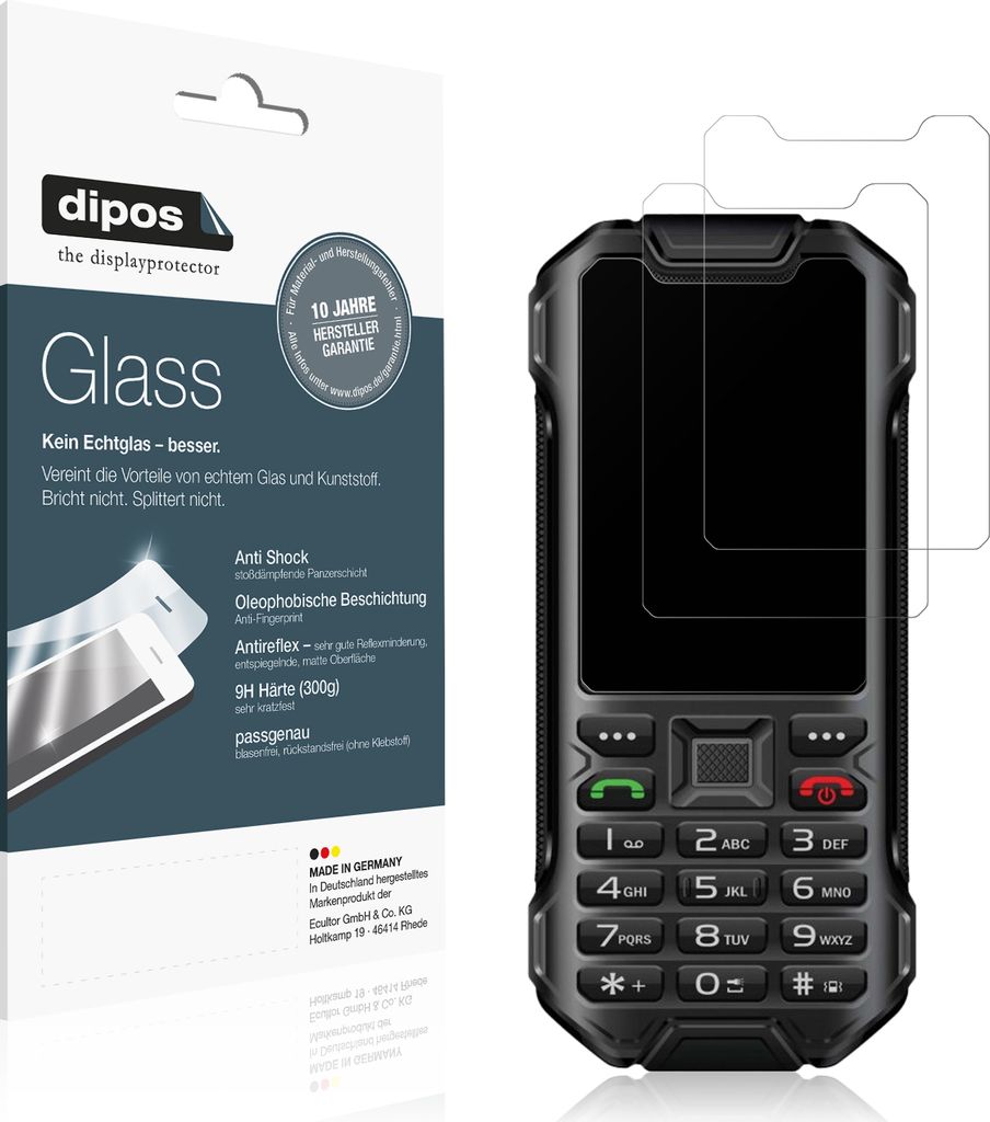 2x Schutzfolie für Telware IP68 Outdoor Handy matt - Anti-Shock 9H Folie dipos Glass Kunststoffglas
