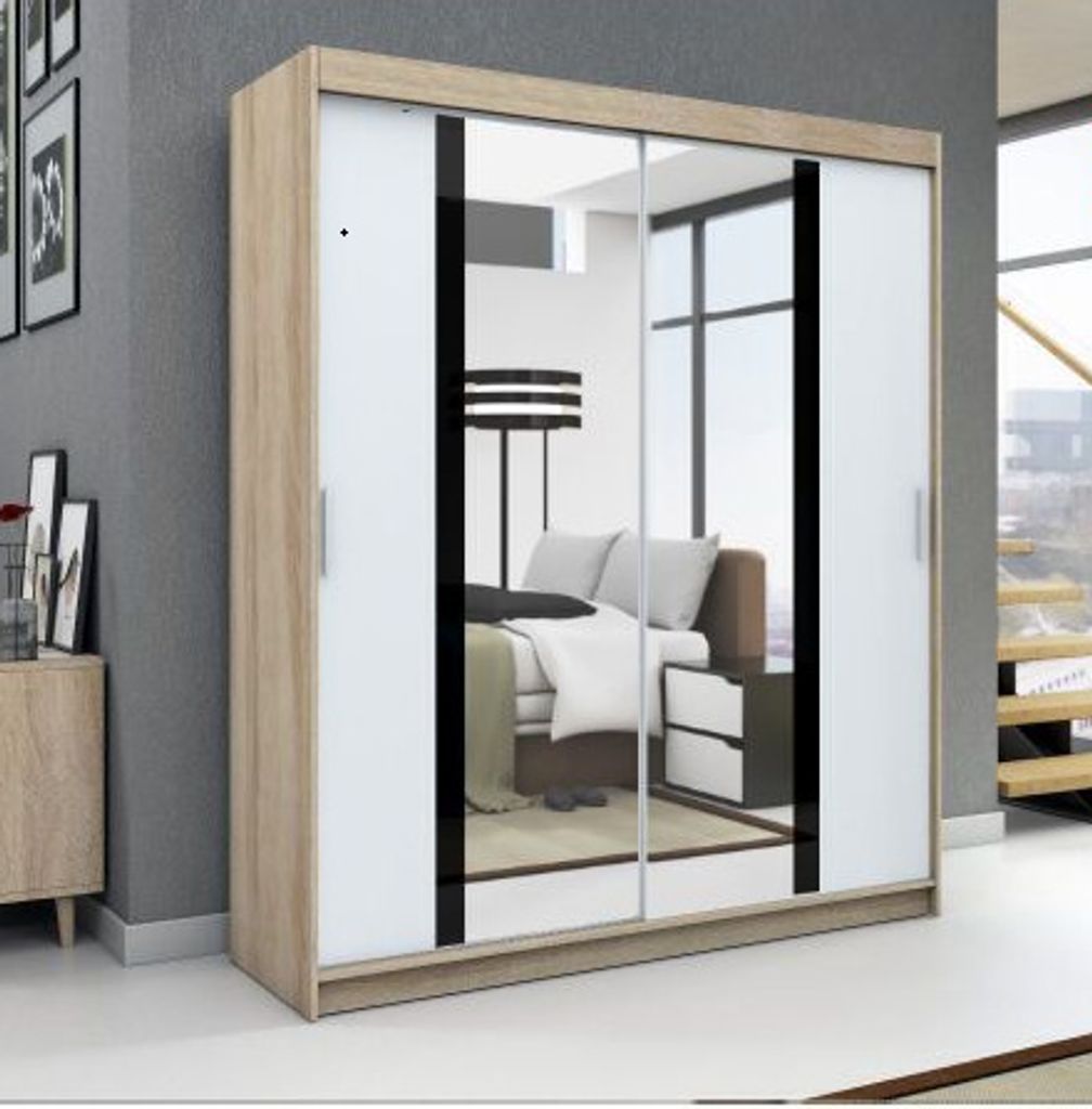 Schwebetürenschrank, 2-türig Schrank! Moderne Garderobe für Kleidung. Verschiedene Farben (Weiß, Schwarz, Somona) Kleiderschrank BRANI 120 cm