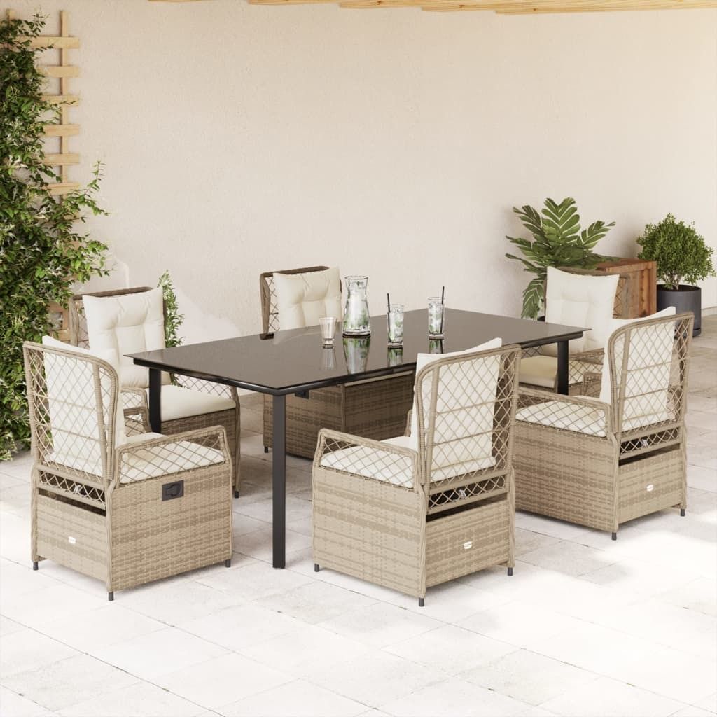 Maison Exclusive - 9-tlg. Garten-Essgruppe mit Kissen Beige Poly Rattan