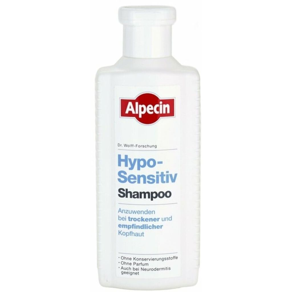 A white bottle of Alpecin Hypo-Sensitiv Shampoo against a white background.