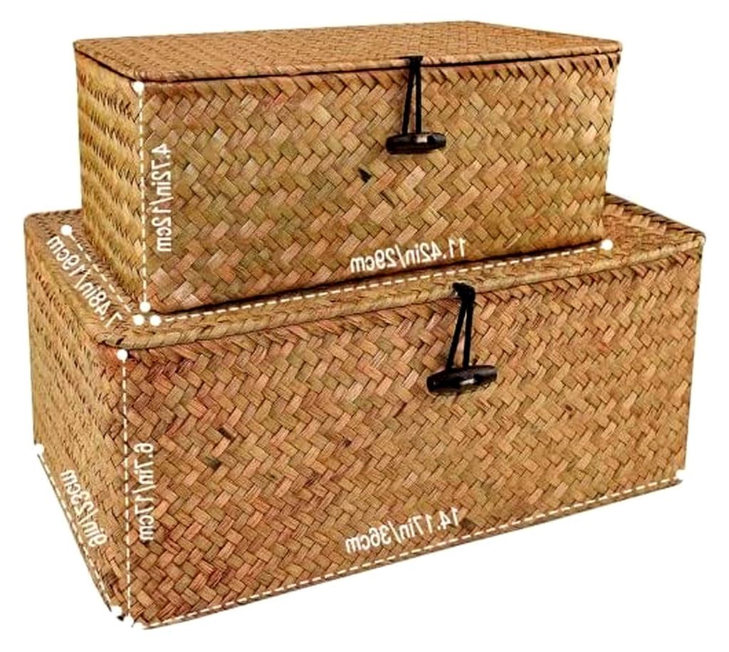 Aufbewahrungsbox aus Seegras, praktische Dekobox mit Deckel, 2 Stück (L + XXL)