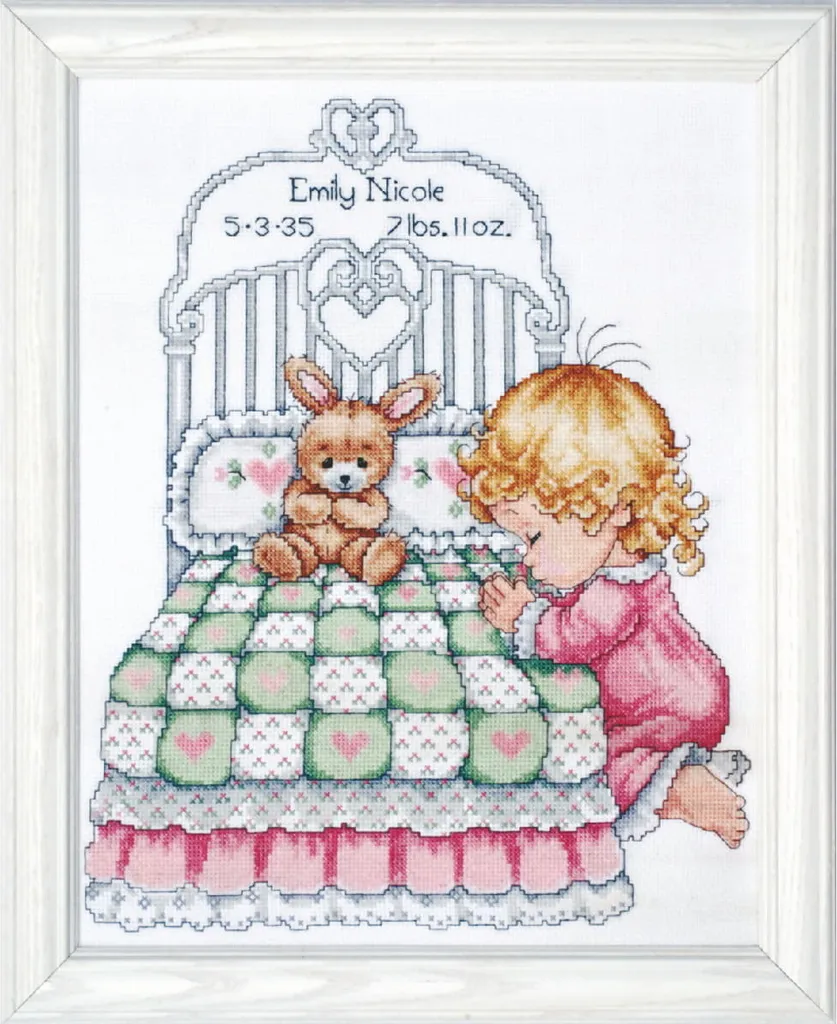 Kit broderie point de croix compté Tobin Fillette en prière 28x36cm
