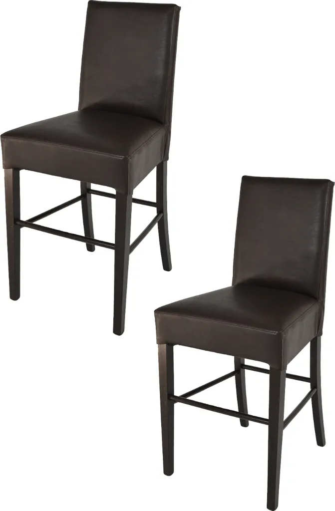 Chaises Hautes pour Îlot de Cuisine en Bois et Similicuir Marron Lot 2