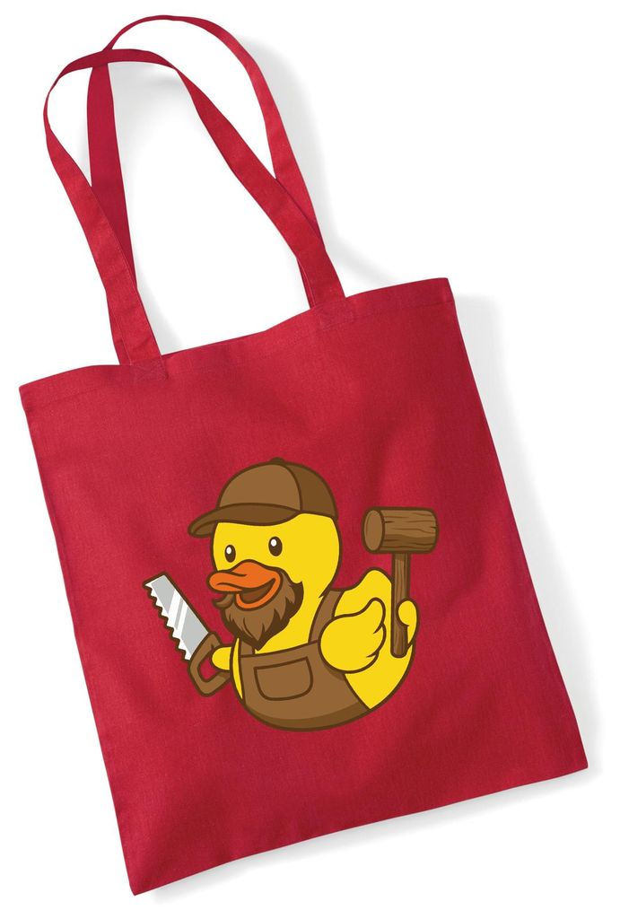Huuraa Jutebeutel Quietscheente Schreinerei Comic Gummiente 10 Liter Classic Red Baumwolle Tasche Geschenkidee