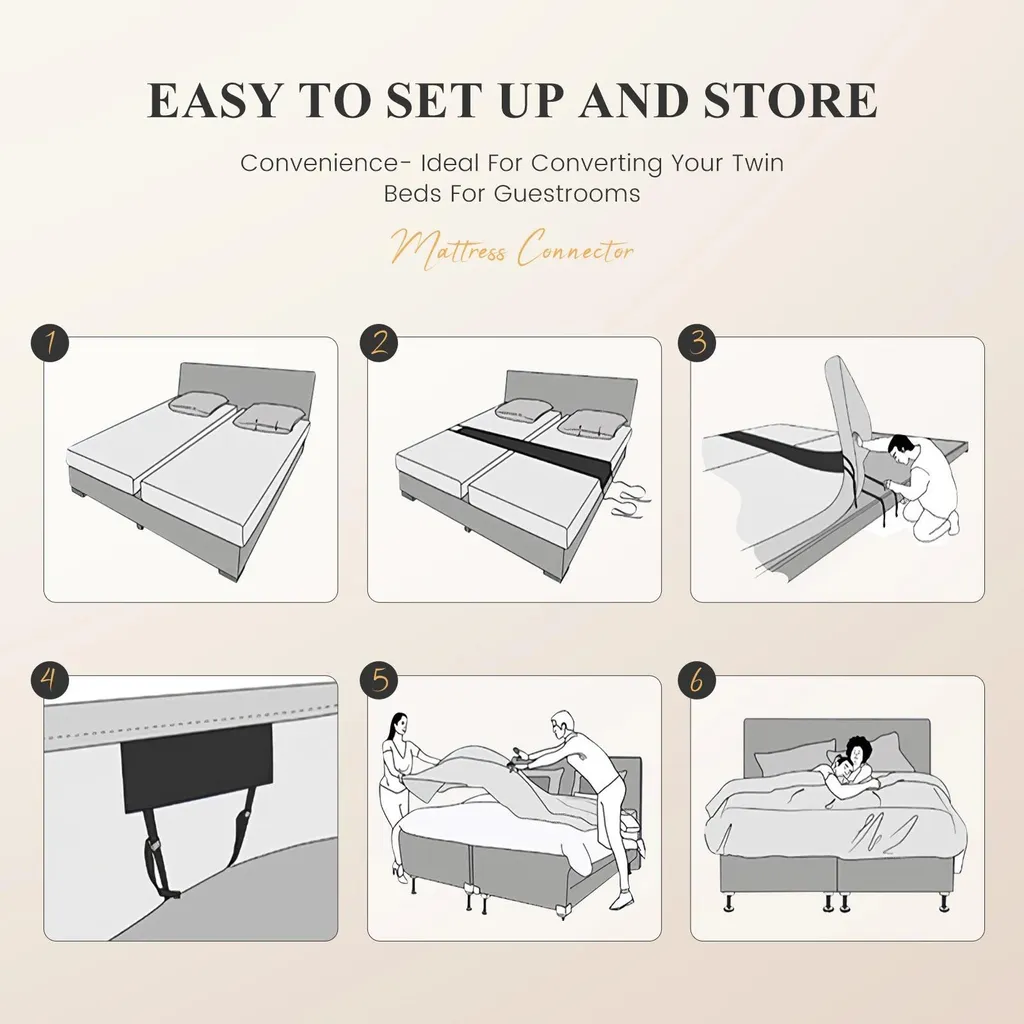 Connettore Materassi Singoli 230cm | Kit Unisci Materassi Antiscivolo - 6