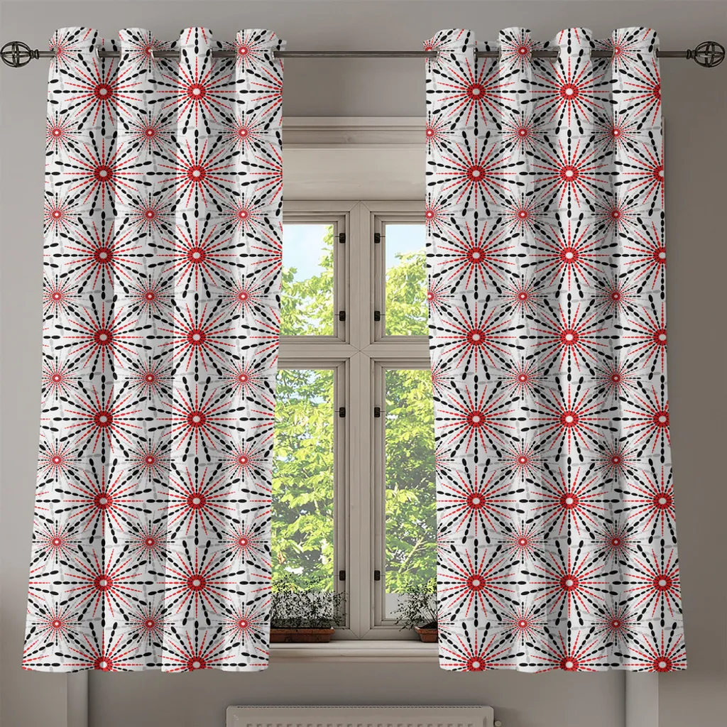 ABAKUHAUS Tenda con occhielli geometrica, Trippy Flower Figures con motivi tribali etnici in una nuova immagine moderna e artistica, tende decorative a 2 pannelli per finestre, 280 cm x 225 cm, rosso, nero, bianco - 2