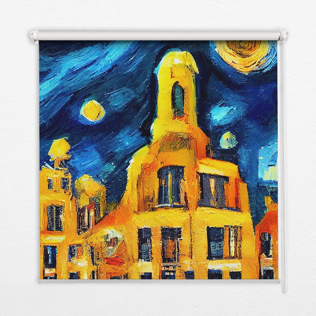 Seitenzug-Rollo Fensterrollo Jalousie - Lichtdurchlässig Springrollos - 90x140 cm - Gemalte Stadt