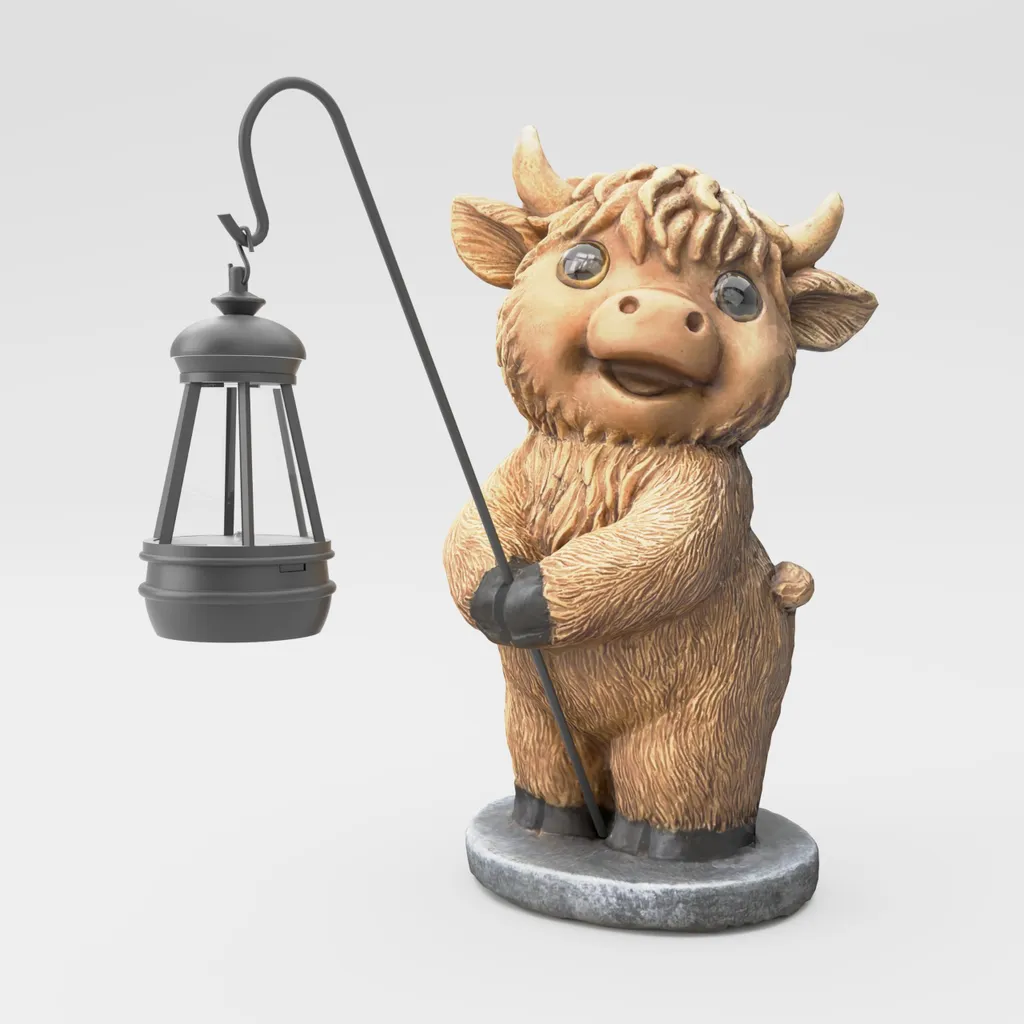 Statuette de jardin vache écossaise et lampe solaire LED décorative 25cm