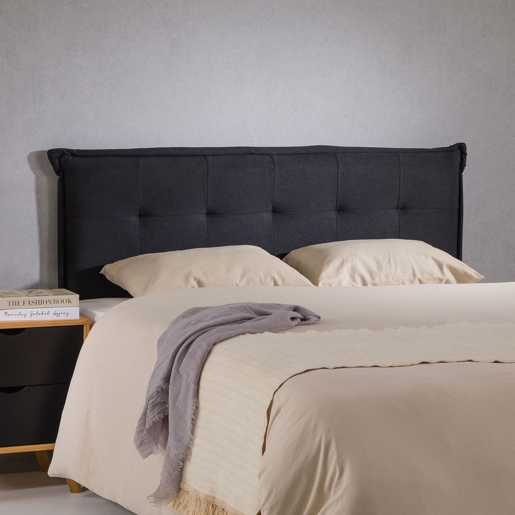 Kopfteil ZELOX mit Holzbeinen 160 cm in Schwarz - gepolsterte Bettrückwand für Doppelbetten, Headboard mit hochwertigem Stoffbezug & gestepptem Look