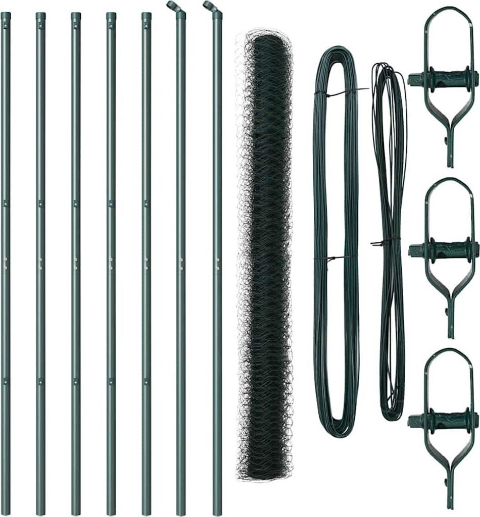 vidaXL Zaunpfosten Grün 10 x 1,6 m (50 mm Maschenweite) Stahl und PVC
